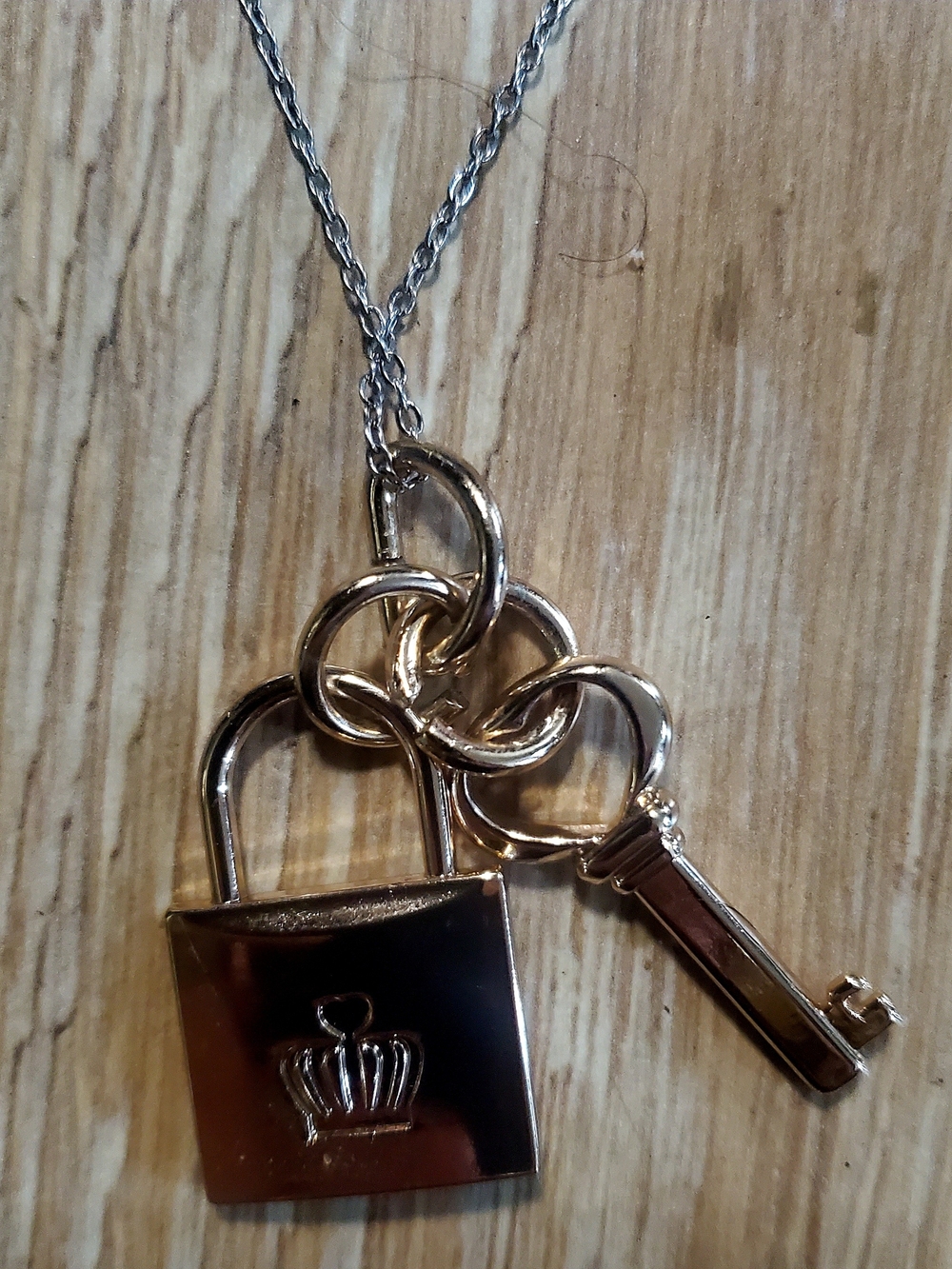 Upcycled Juicy Couture Gold-Tone Crown Faux Padlock & Key Necklace